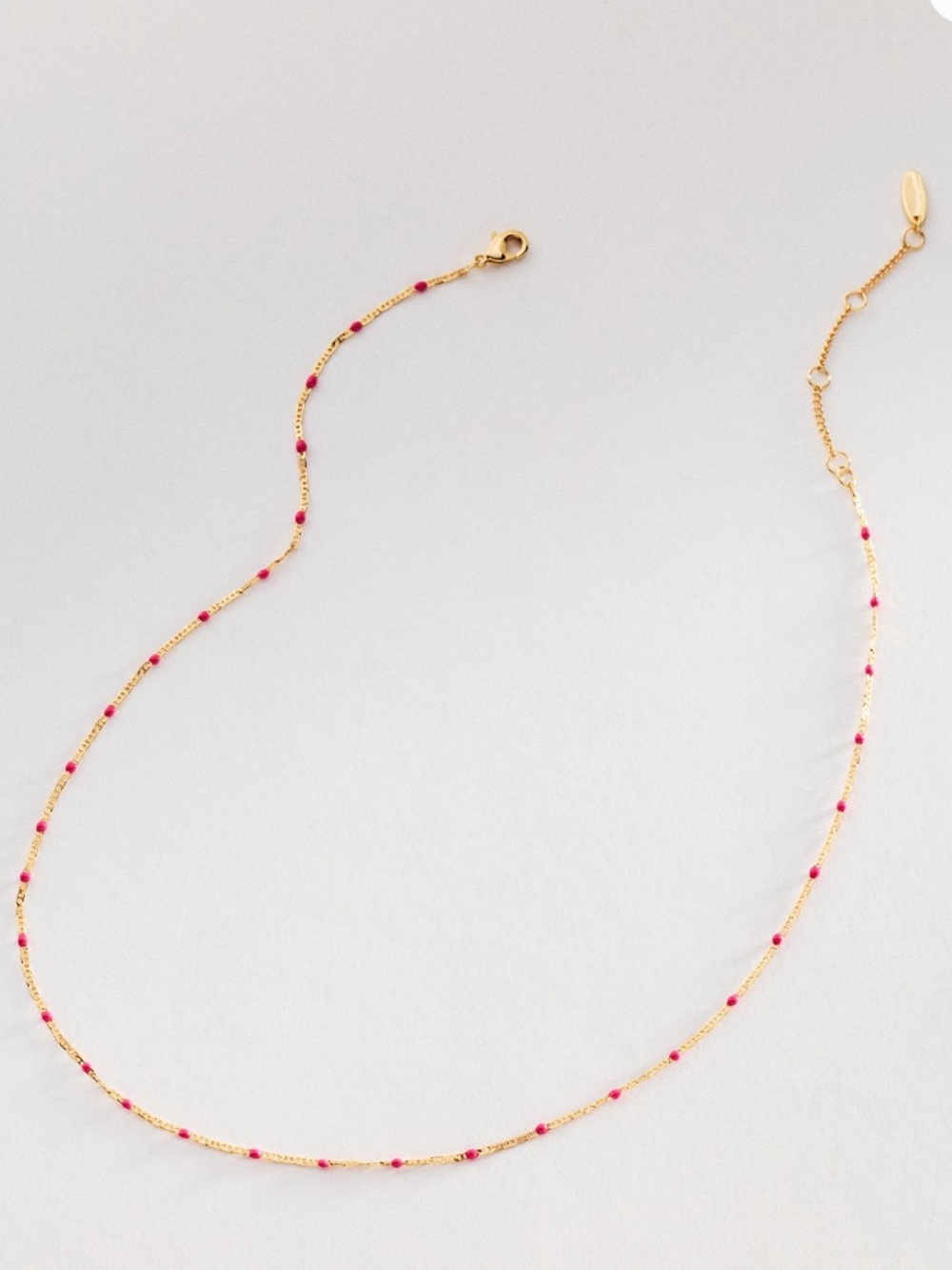 Anthropologie Gold Necklace with Pink Bead Details
